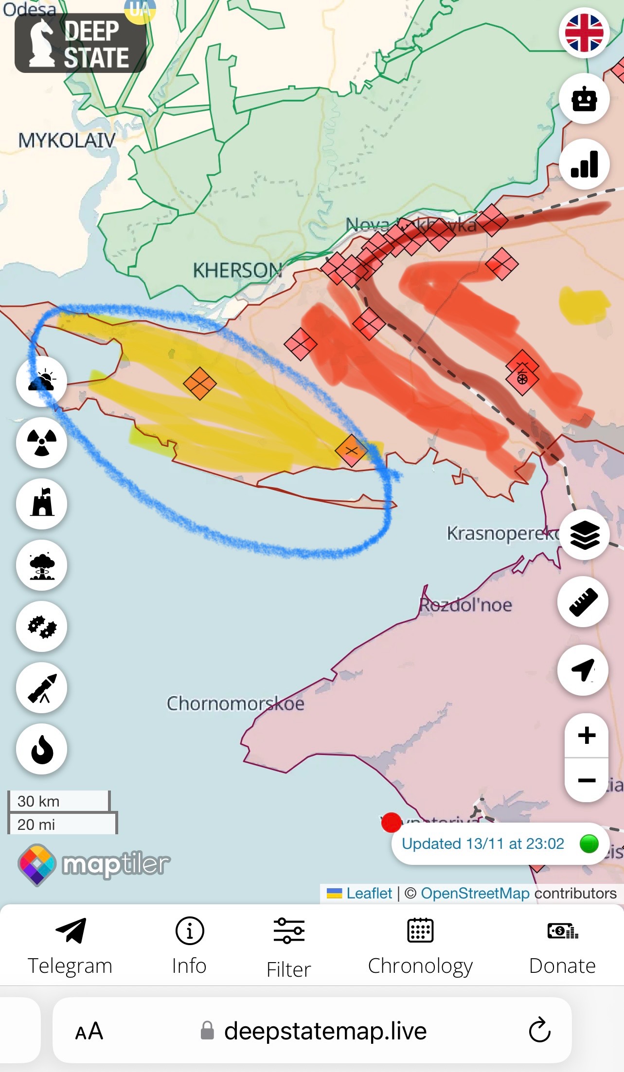 South Kherson map in yellow.
